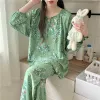 Silk pajamas for women Spring and summer new plus-size long-sleeved printed set, popular live-streaming style cotton home wear for autumn details Picture